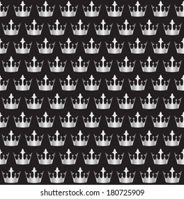 Seamless black background with silver crowns pattern