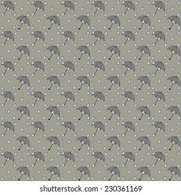 Seamless black background with umbrellas and drops for your design