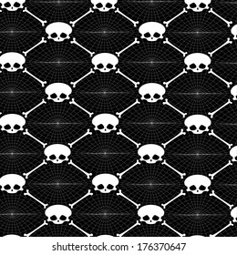 Seamless black background with vector skulls