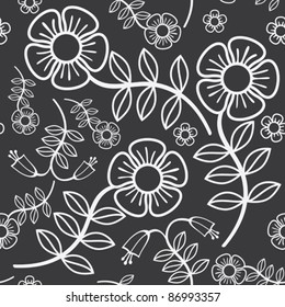 seamless black background with white flowers