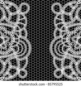 seamless black background with white lace. Vector illustration.