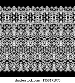 Seamless black background with white pattern in baroque style. Vector retro illustration. Ideal for printing on fabric or paper for wallpapers, textile, wrapping. 