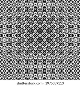 Seamless black background with white pattern in baroque style. Vector retro illustration. Islam, Arabic, Indian, ottoman motifs. Perfect for printing on fabric or paper.