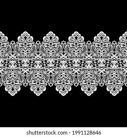 Seamless black background with white pattern in baroque style. Vector retro illustration. Ideal for printing on fabric or paper for wallpapers, textile, wrapping. 