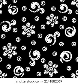 Seamless black background with white pattern in baroque style. Vector retro illustration. Ideal for printing on fabric or paper for wallpapers, textile, wrapping. 