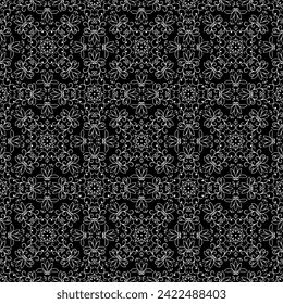 Seamless black background with white pattern in baroque style. Vector retro illustration. Ideal for printing on fabric or paper for wallpapers, textile, wrapping. 