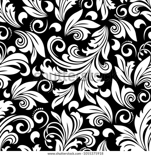 Seamless Black Background White Pattern Baroque Stock Vector (Royalty ...