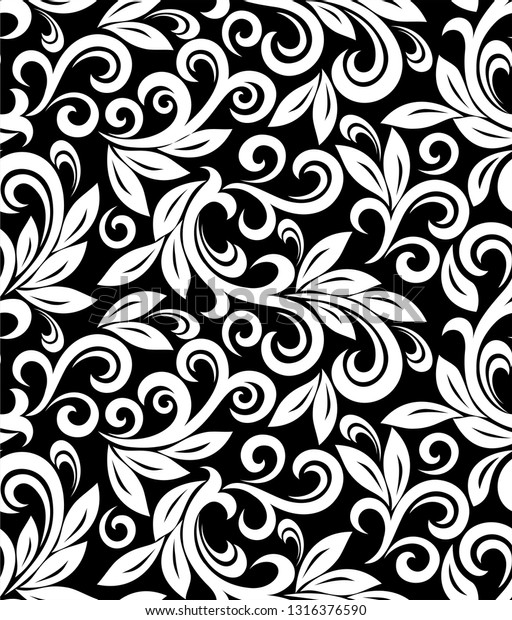 Seamless Black Background White Pattern Baroque Stock Vector (Royalty ...