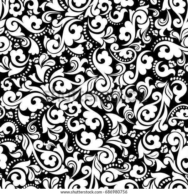 Seamless Black Background White Pattern Baroque Stock Vector (Royalty ...