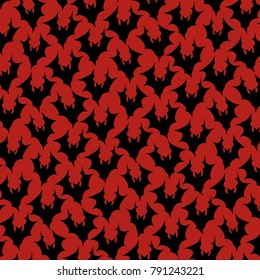 Seamless Black Bats Red Structured Background Vector Pattern