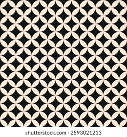 Seamless Black and Beige Geometric Pattern with Overlapping Circles and Stars, eps vector