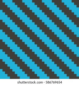 Seamless black and blue geometric pixel diagonal stripes festive pattern vector