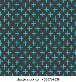 Seamless black and blue hand drawn dense cross pattern vector