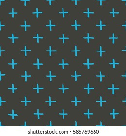 Seamless black and blue hand drawn cross pattern vector