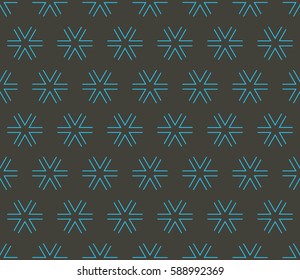 Seamless black and blue hexagonal outline triangle stars geometric pattern vector