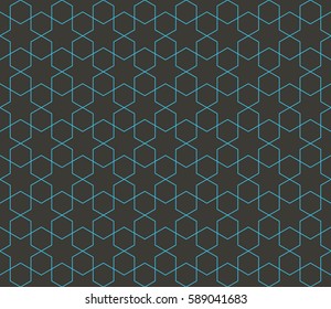 Seamless black and blue islamic hexagons and stars vintage pattern vector