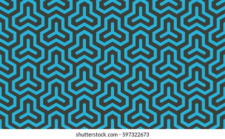 Seamless black and blue isometric hexagonal symmetry medieval pattern vector