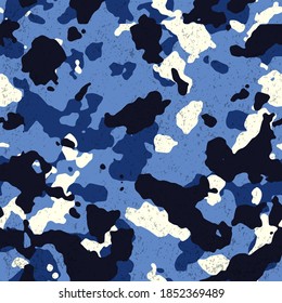 Seamless black and blue marine grunge camouflage pattern vector