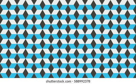 Seamless black blue and white hexagonal optical illusion pattern vector