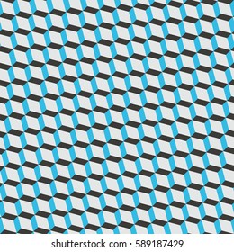 Seamless black blue and white isometric tilted flatted cube endless pattern vector