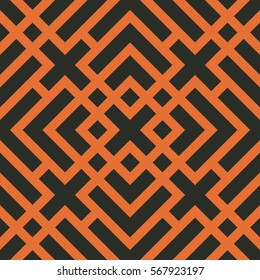 Seamless black and bronze orange art deco geo lines pattern vector
