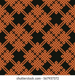 Seamless black and bronze orange celtic knots medieval classical textile pattern vector