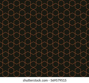 Seamless black and bronze orange islamic hexagonal stars pattern vector