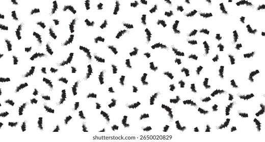 Padrão de pincelada preto sem costura em fundo branco com textura abstrata e design orgânico, ideal para fundos, moda e projetos de arte abstrata em negrito.