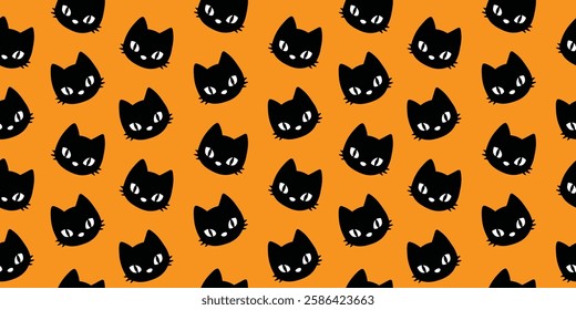 Seamless black cat face pattern background, banner, poster. eps