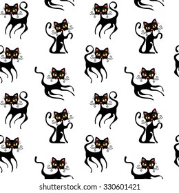 Seamless black cat pattern