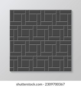 Textura de mampostería de adoquín sin foco. Pavement slab. Patrón de aceras decorativas. Tapa de castor. Superficie de piedra. Fondo exterior mosaico. Piso de barro. Fondo de ladrillo de cemento. Ilustración del vector