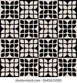 Seamless black and cream mid century modern geometric pattern for backgrounds, fabric design, home decor.	
