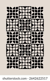 Seamless black and cream mid century modern geometric pattern for backgrounds, fabric design, home decor.