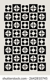 Seamless black and cream mid century modern geometric pattern for backgrounds, fabric design, home decor.