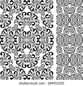 Seamless black damask Pattern on white. 