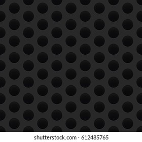 Seamless black detailed perforated metal sheet background texture vector