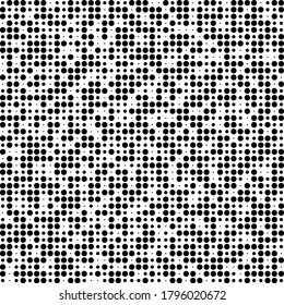 Seamless black dots of different sizes isolated on white background, vector illustration, illusion for the eyes, background for advertising.