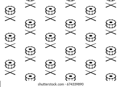 Seamless black drums pattern on white background flat vector illustration