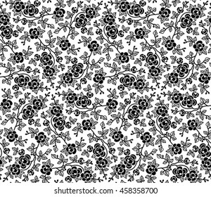 Seamless black floral pattern background. For invitation cards decoration