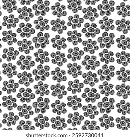 Seamless black floral pattern with hand drawn flowers on white background. Vintage repeat on white background. floral with line effect pattern on used for textile, 