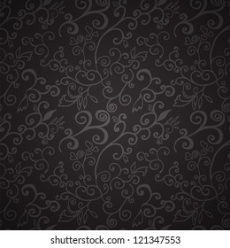 Seamless black floral pattern  for your web design, texture