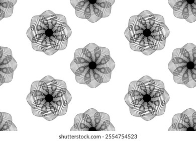 Seamless Black Flower Line Pattern Background. Vector Illustration. Abstract Nature Wallpaper