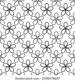 Seamless Black Flower Line Pattern Background. Vector Illustration. Abstract Nature Wallpaper
