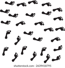  Seamless Black Footprints Pattern on White Background