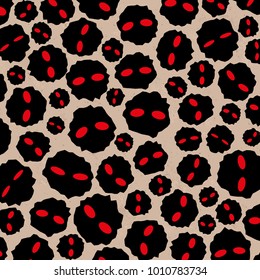 Seamless Black Fuzzy Faces Balls Red Eyes Brown Structured Background Vector Pattern