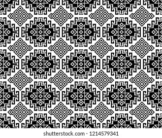 Seamless black geometric ethnic pattern. Traditional Asian kilim style.