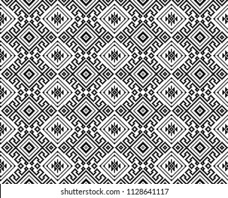 Seamless Black Geometric Pattern. Thai, South East Asian Ethnic Style. 