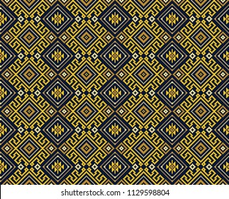 Seamless black geometric pattern. Thai, South East Asian ethnic style and colors. Embroidery style.