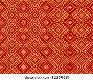 Seamless Black Geometric Pattern. Thai, South East Asian Ethnic Style And Colors. Embroidery Style.