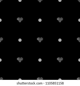 seamless black glitter heart shape with silver dot glitter pattern  background